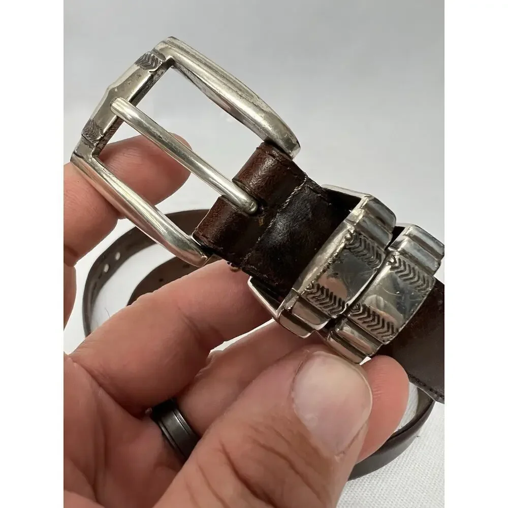 Mens Brown Leather Golf Belt Golf Swing Buckle Club Medallions Size 44